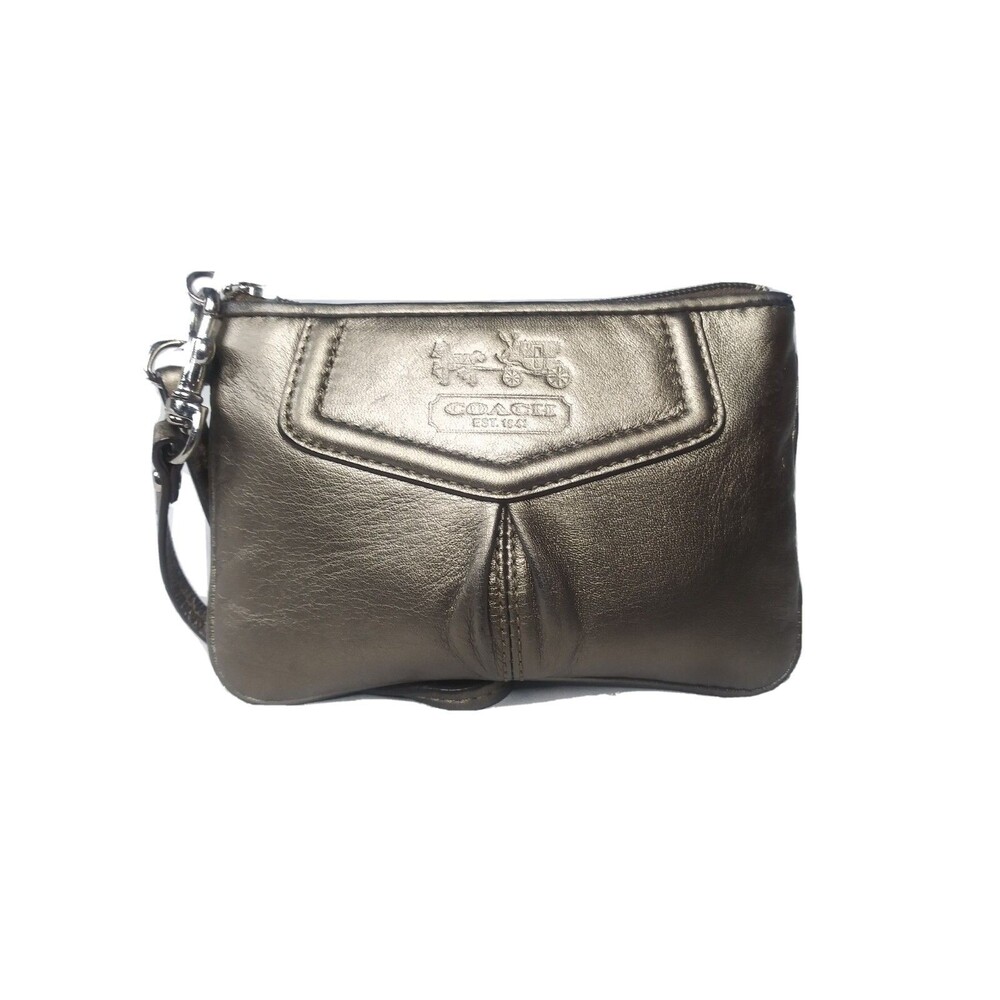 Coach  Leather Wristlet Dark Bronze Small Wallet  Coach & Horses Logo